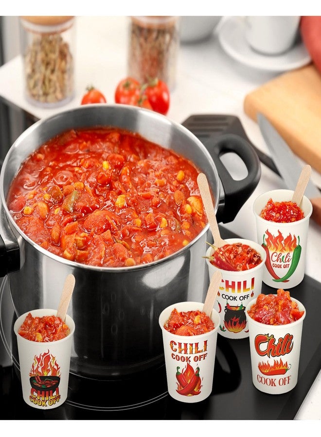 RimCereal 400 Pcs Chili Cook off Party Decorations Include 200 Disposable Sample Tasting Paper Cups and 200 Wooden Spoons for Chili Cook off Party Supplies(5 oz) - Image 4